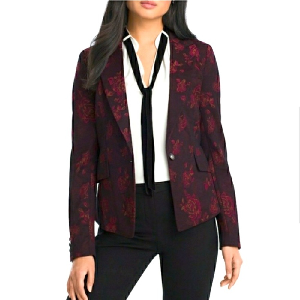 WHBM Rose-Print Grenadine/Black Blazer